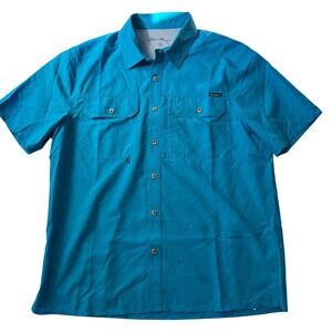 Eddie Bauer Fishing Shirt Mens Medium Blue Danube Short Sleeve Button Up NWT